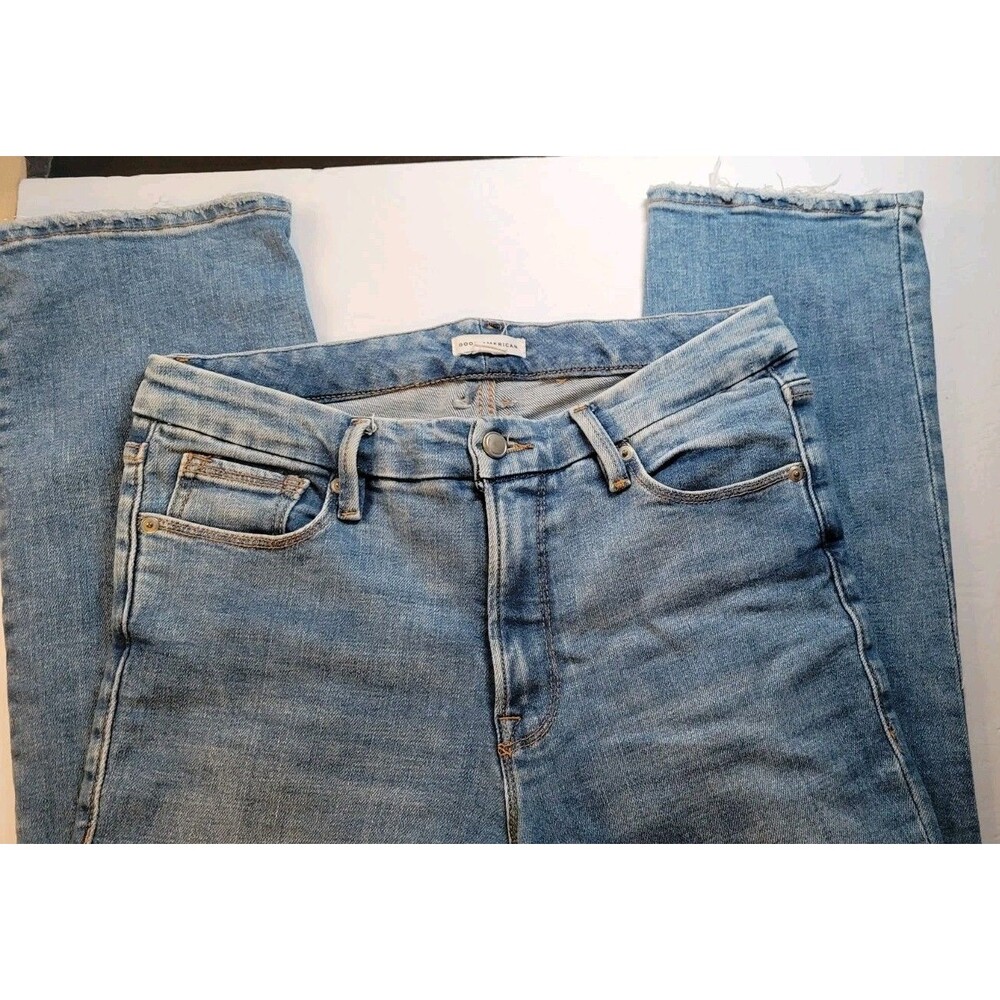 Good American Size 8 / 29 Shredded Split Back Pocket Distressed Jeans Raw Hem